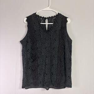 Elegant Black Sleeveless Lace Blouse Size XL JJ0693